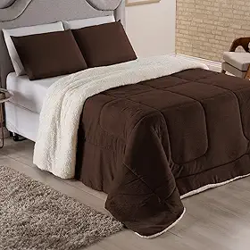 Coberdrom Para Cama Queen com Pele de Carneiro Sherpa Cobertor Edredom Feludo Macio para Noites Frias (Marrom, Queen)
