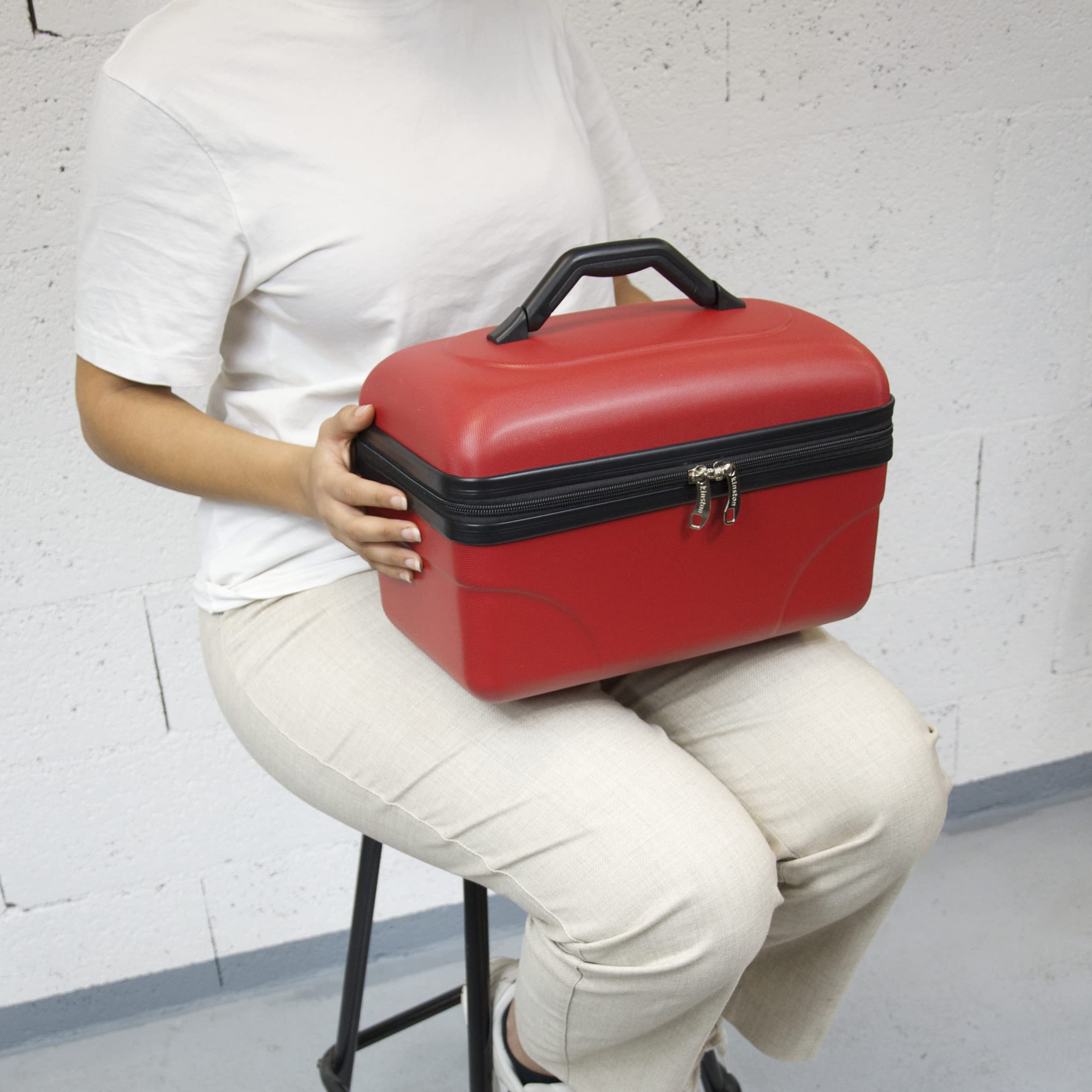 KINSTON Set de 2 Vanity Trousse de Toilette Voyage Cosmétiques, Rigide avec Poignée, Organisateur de Voyage, Boîte de Rangement - Grande capacité (Rouge)
