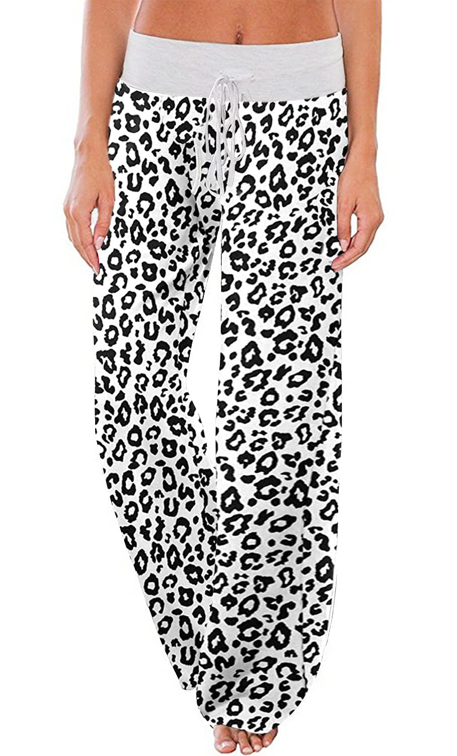 AMiERY Women's Comfy Casual Pajama Pants Floral Print Drawstring Palazzo Lounge Pants Wide Leg