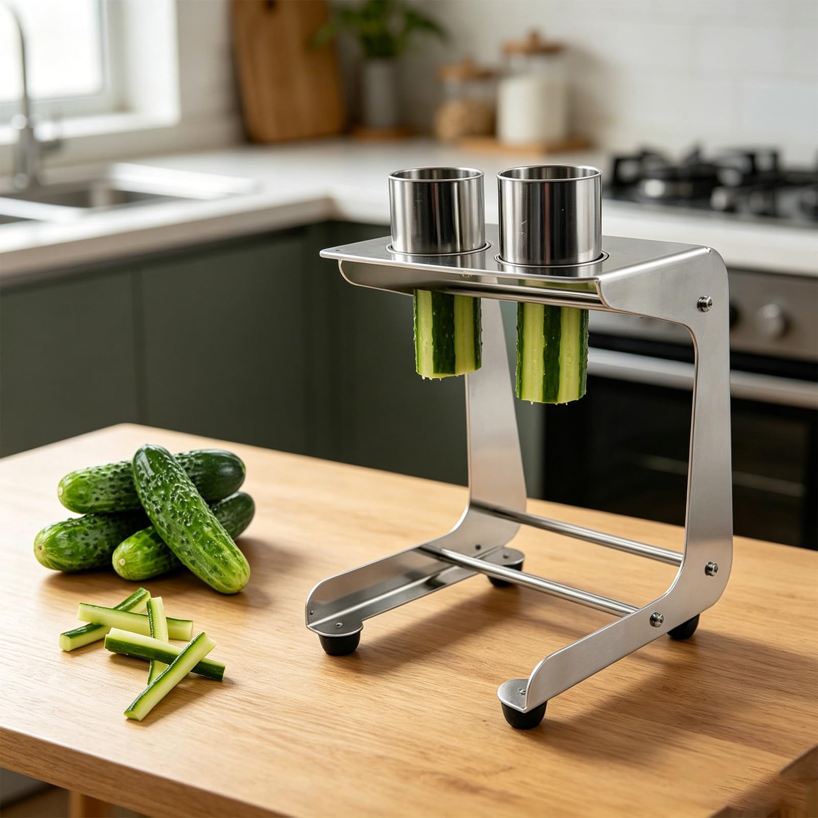 XUFWANYE Cucumber Peeler on Stand, Manual Cucumber Cutter, Cutting Speed 10 Slices/minute, Cutting Diameter ≤1.96", for Salad Making, Cooking, Sushi, Meal Preparation 8Cut+10Cut