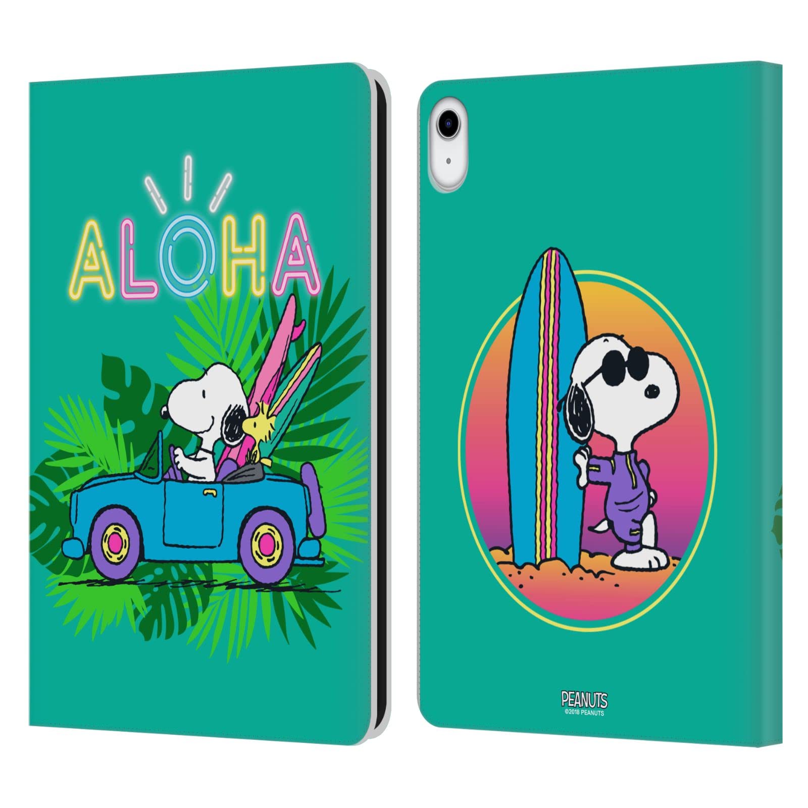Head Case Designs Officially Licensed Peanuts Tropical Surf Snoopy Aloha Disco Leather Wallet Case Compatible with Apple iPad 10.9 2022/2025