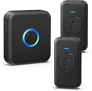 FOVKSUC Wireless Doorbell, Waterproof Door Bell with 60 Chimes 5 Levels Volume 1000ft Range Door Bells for Home Classroom Office Hospital, (1 Receiver + 2 Push Buttons, Black, U.S. Plug)
