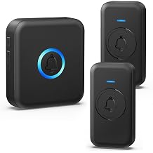 FOVKSUC Wireless Doorbell, Waterproof Door Bell with 60 Chimes 5 Levels Volume 1000ft Range Door Bells for Home Classroom Office Hospital, 1 Receiver + 2 Push Buttons, Black, U.S. Plug