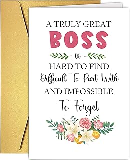 Supoeguk Flower Boss Day Card, Boss Thank You Card, Boss Appreciation Card, A Truly Great Boss Is Hard to Find, Difficult to Part With, Impossible to Forget