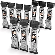 Nicpro Recharges pour Porte-Mines 0,7 mm HB - Recharges Résistantes à la Casse - Lot de 60 par Tube - 10 tubes