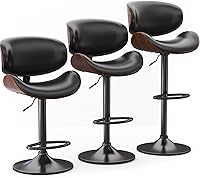 Vista 30 de Juego de 2 taburetes de bar giratorios, modernos taburetes ajustables de piel sintética, taburete de bar con respaldo y reposapiés para isla