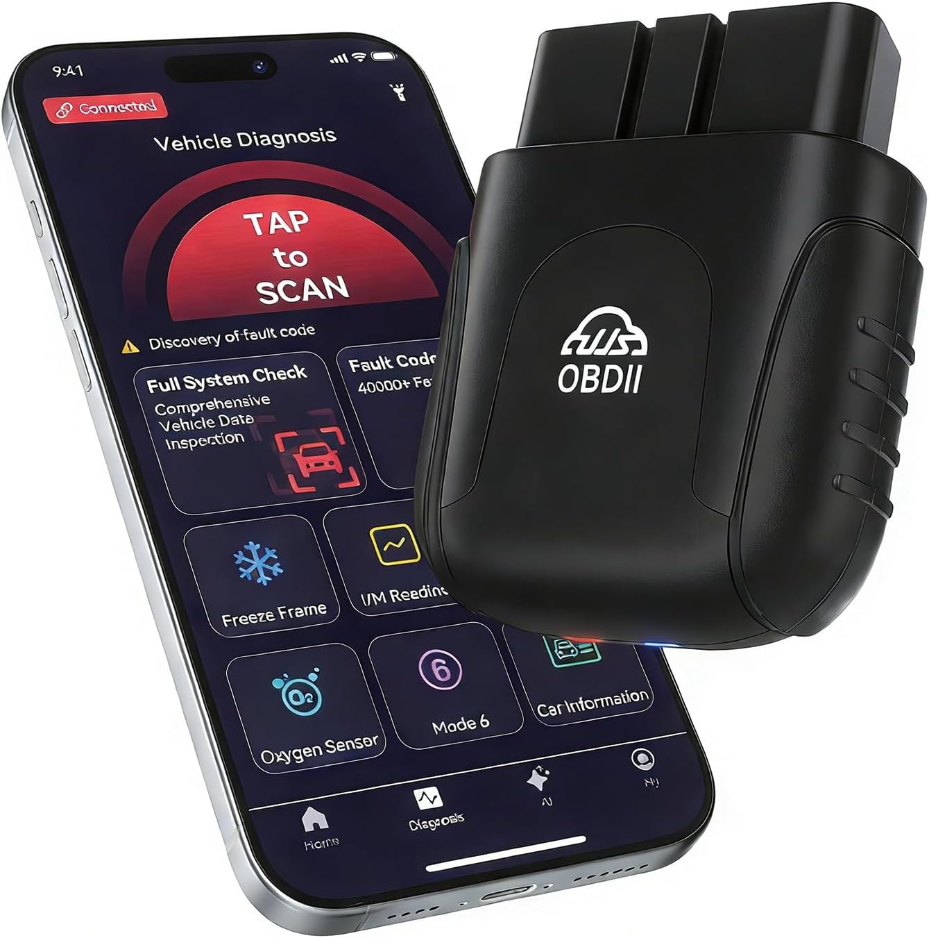 Bluetooth OBD2 Scanner for iPhone & Android - AI Powered Wireless Car Diagnostic Scan Tool, Check Engine Code Reader with Real-Time Data, No Subscription Fee for All Cars and Trucks 1996+(Black)