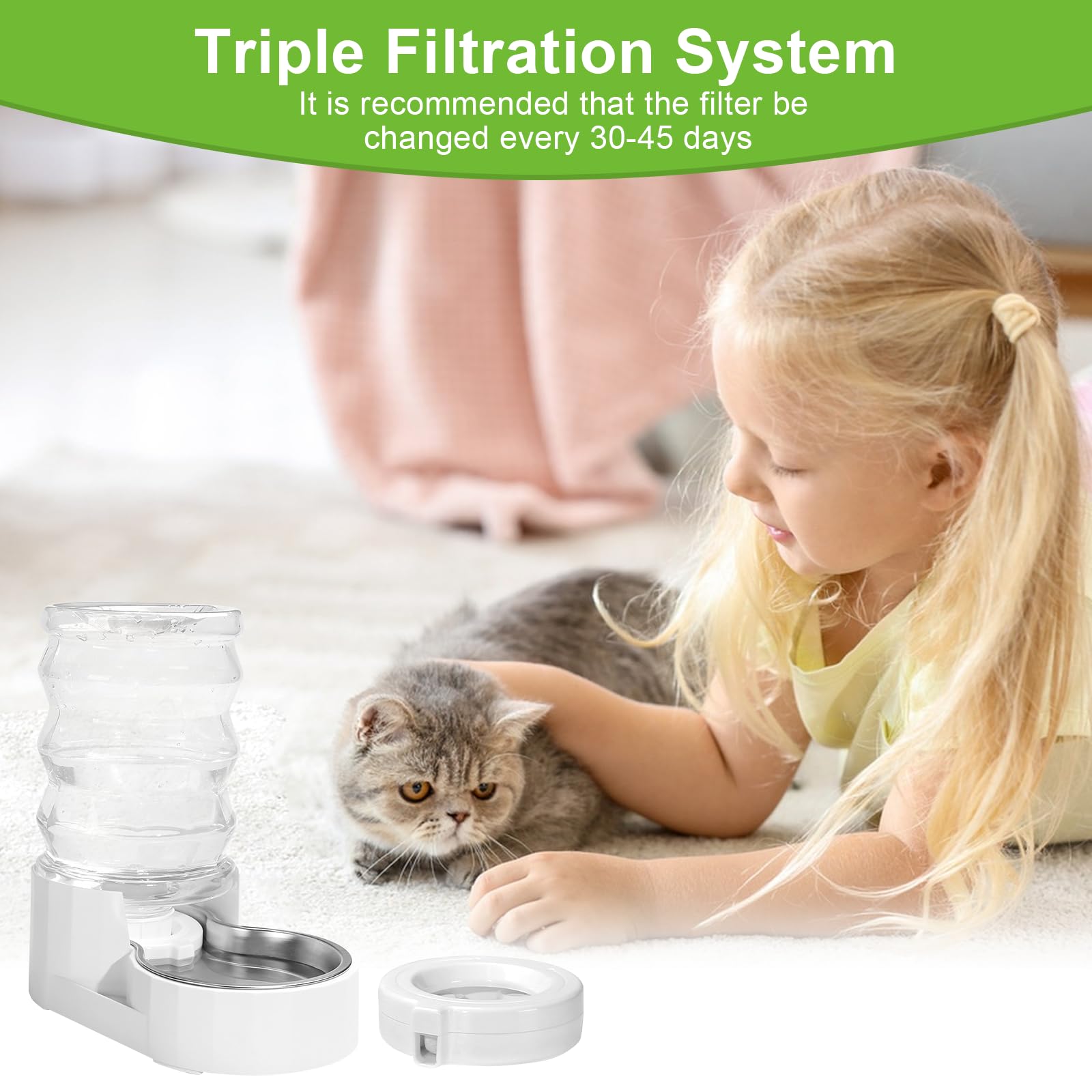 Filtros dispensadores de agua para perros, sistema de triple filtración, repuesto de filtro de fuente de agua para perros (8 piezas)
