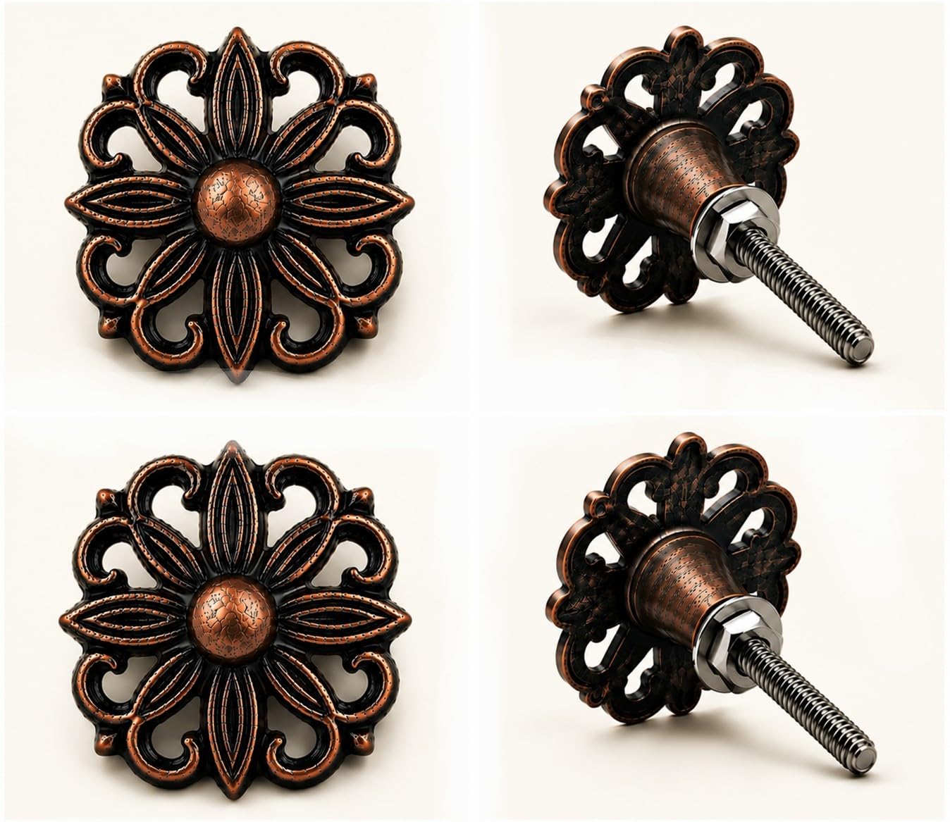 4 Pack Ceramic Style- Flower Cabinet Metal Knobs for Door Drawer Dresser Cupboard Wardrobe Kidsroom Kitchen Homedecor Furniture Hardware Pull Handle.Copper Antique.(Size-2.5 Inch).-image-45