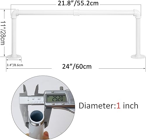 Miniatura 3 de WEBI Perchero de montaje en pared blanco, 24 pulgadas de tubería industrial para colgar ropa, barra de hierro resistente, barra de ropa de