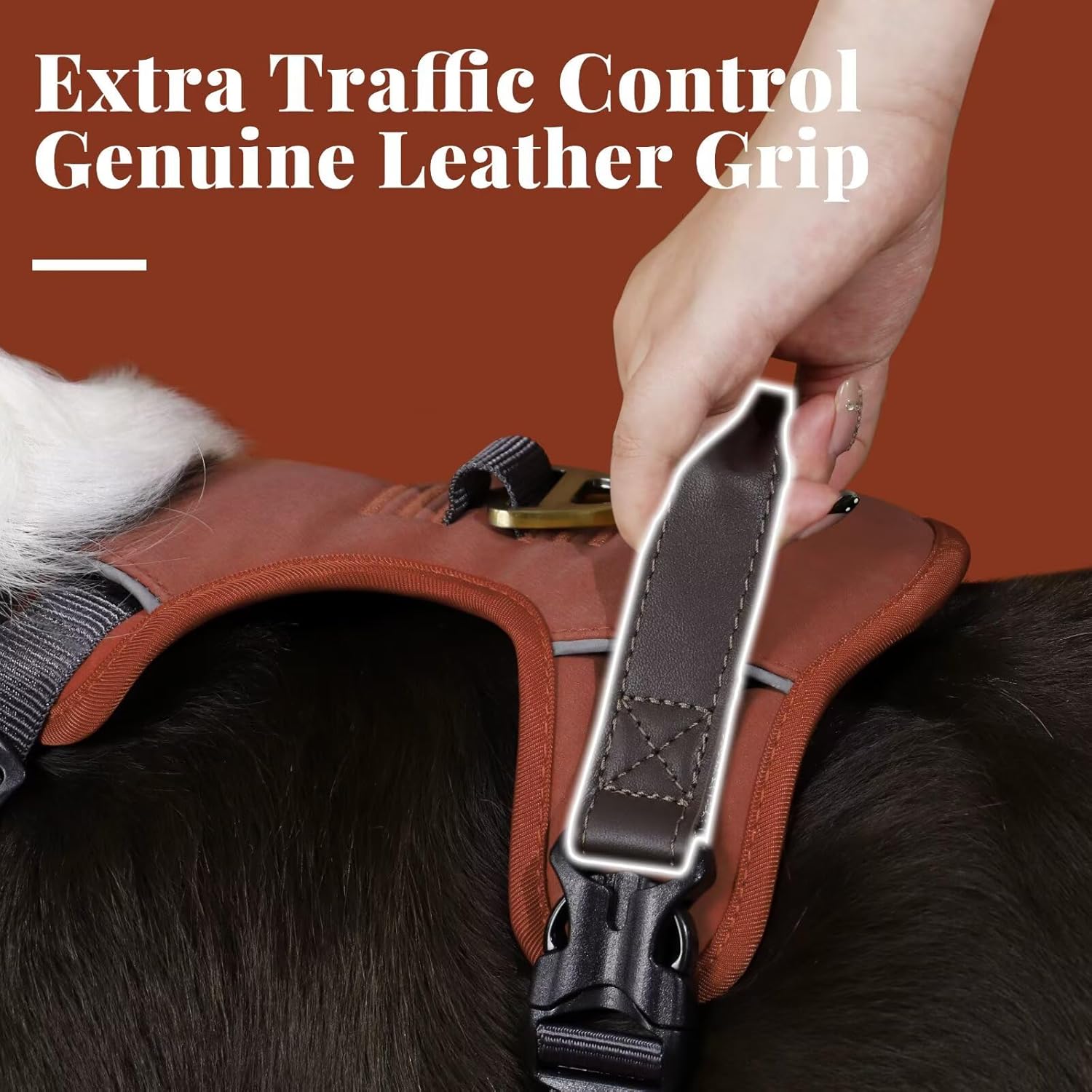 Didog No Pull Dog Harness Medium Sized Dog,Classic PU Leather Vest for Medium Dogs with Easy Control Handle,No Choke Front Clip,Reflective & Adjustable for Walking,Brown,Chest 27-33"