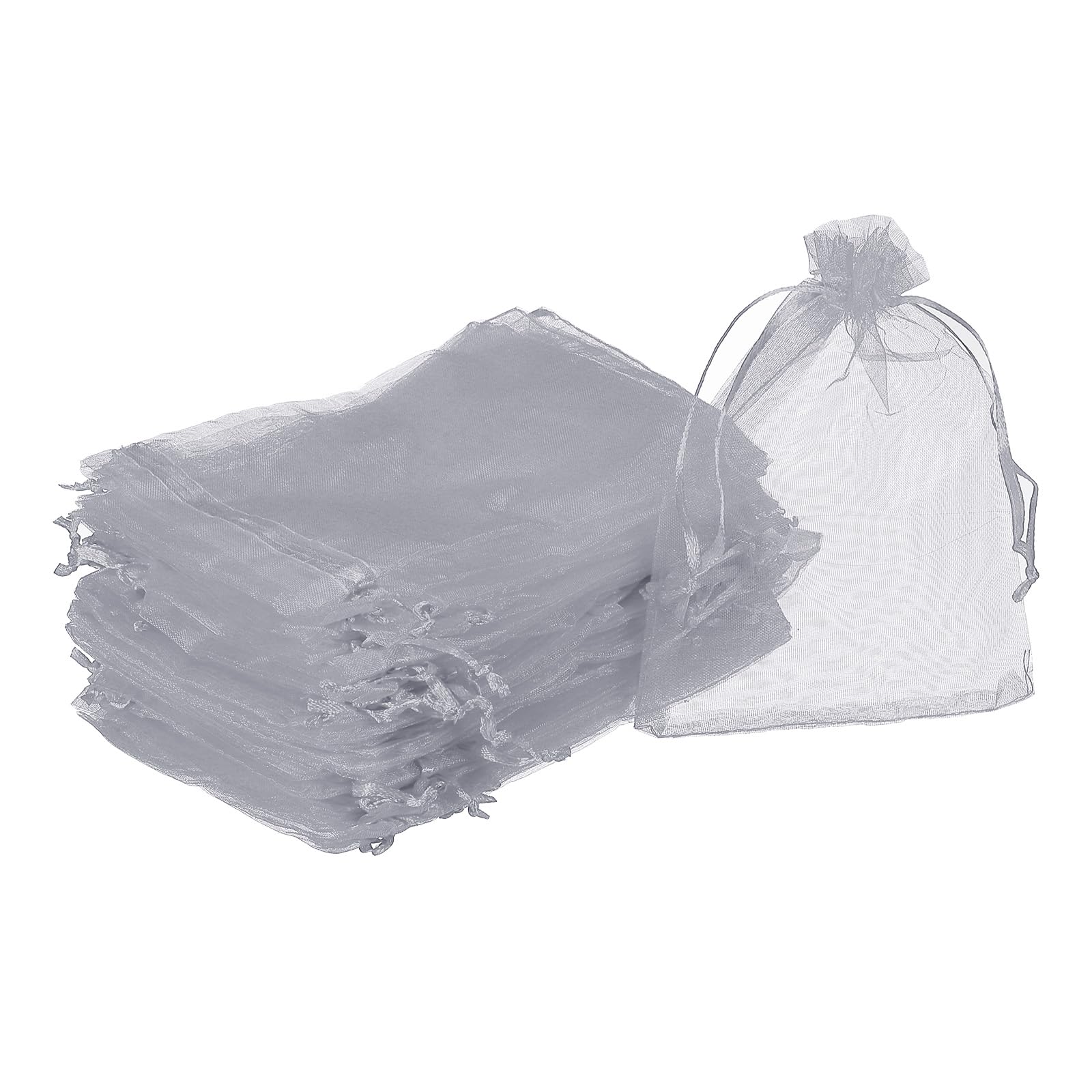 sourcing map 100pcs Organza Bags 10x15cm Drawstring Favor Pouches Sheer Mesh Bag for Gift Jewelry Wedding Party Christmas Candy Grey