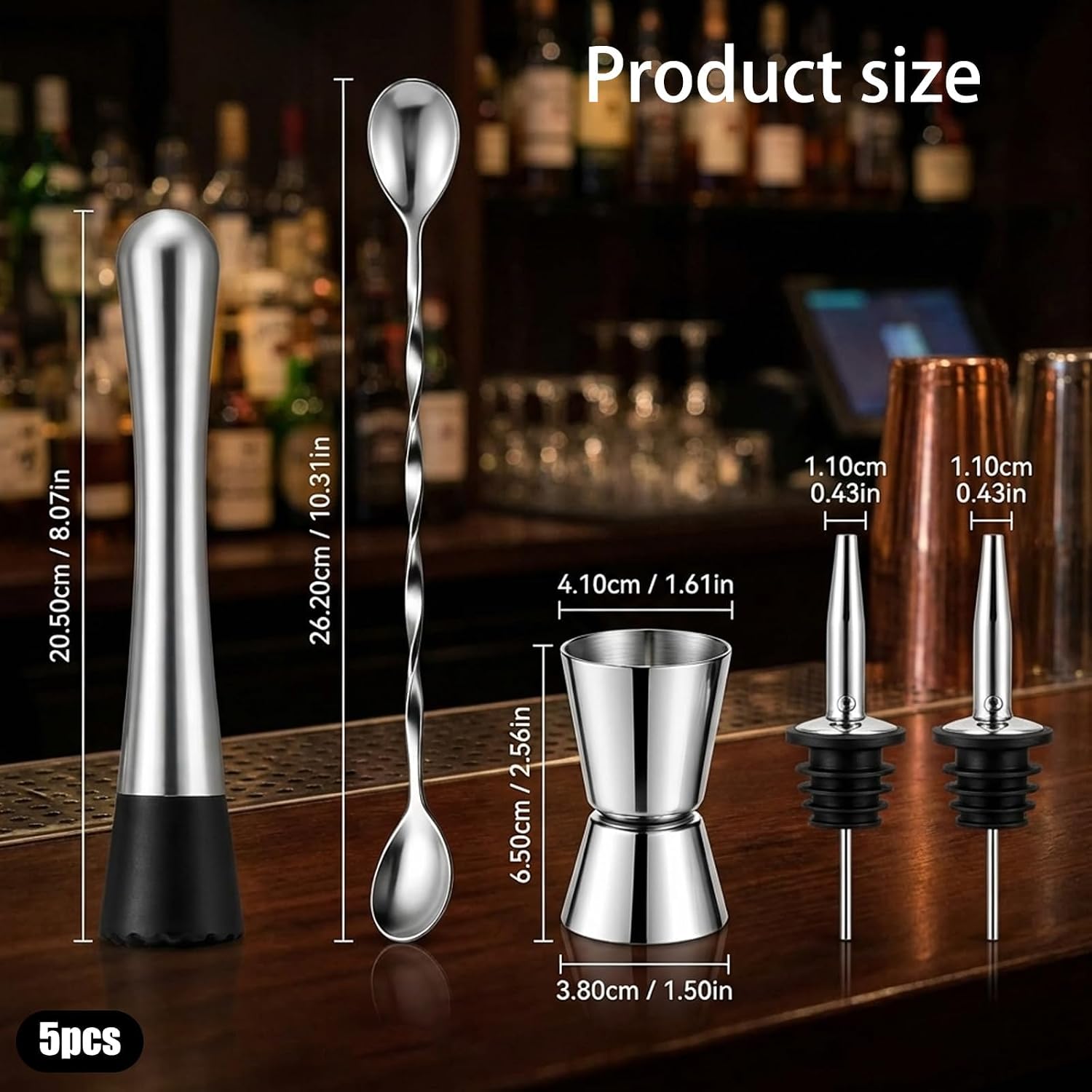 5-Piece 8inch Fruit Smasher for Drinks Set for Crafting Mojitos and Margaritas, Cocktail Muddler, Muddler for Cocktails, Cocktail Muddler