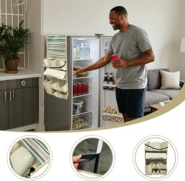 Over Mini Fridge Storage 14 Pockets, Non-Slip Refrigerator Side Pocket, Anti-slip Fridge Organizer for College Home Kitchen Apartment Dormitory Living Room Workplace