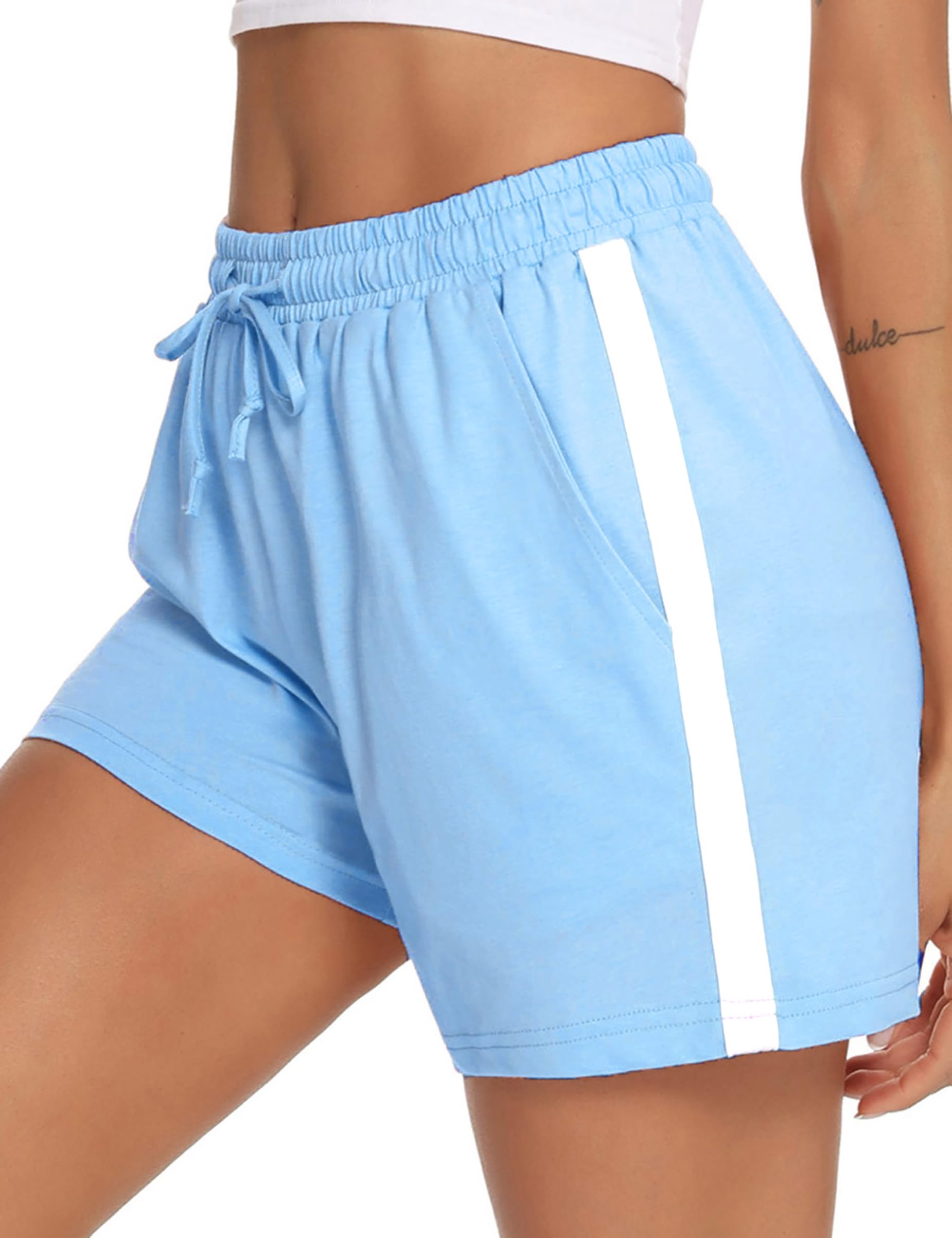 Litherday Damen-Lauf-Shorts, lässige Baumwolle, Sport, athletische Hose, Yoga, Fitnessstudio, Shorts, Trainingshose, Lounge-Sweathose, Kordelzug