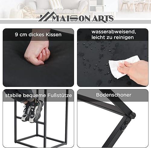 Miniatura 6 de MAISON ARTS Taburete de bar negro de 24 pulgadas de altura para encimera de cocina, taburete cuadrado moderno tapizado de piel sintética, silla de