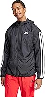 adidas Men's Essentials 3-Stripes Windbreaker Jacket - Wind-Resistant, Recycled Polyester, Adjustable Hood & Pockets