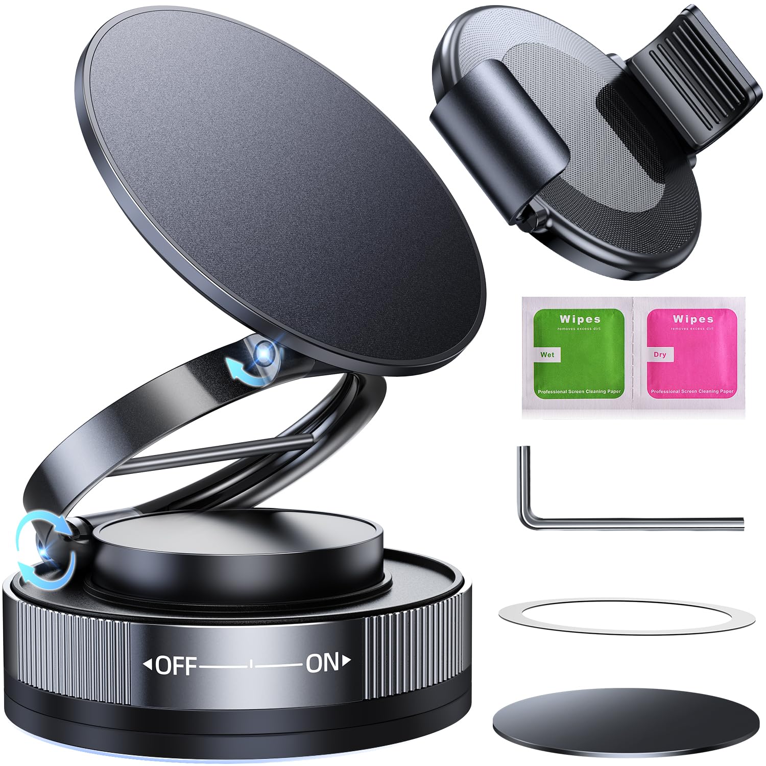 Rivchron 2-in-1 Handyhalterung Auto Magnet kompatibel mit MagSafe & iPhone | for 16/15/14/13/12 Pro Max | Abnehmbarer Clip für Samsung & alle 4-7" Smartphones | 2026 Neu, 360° drehbar