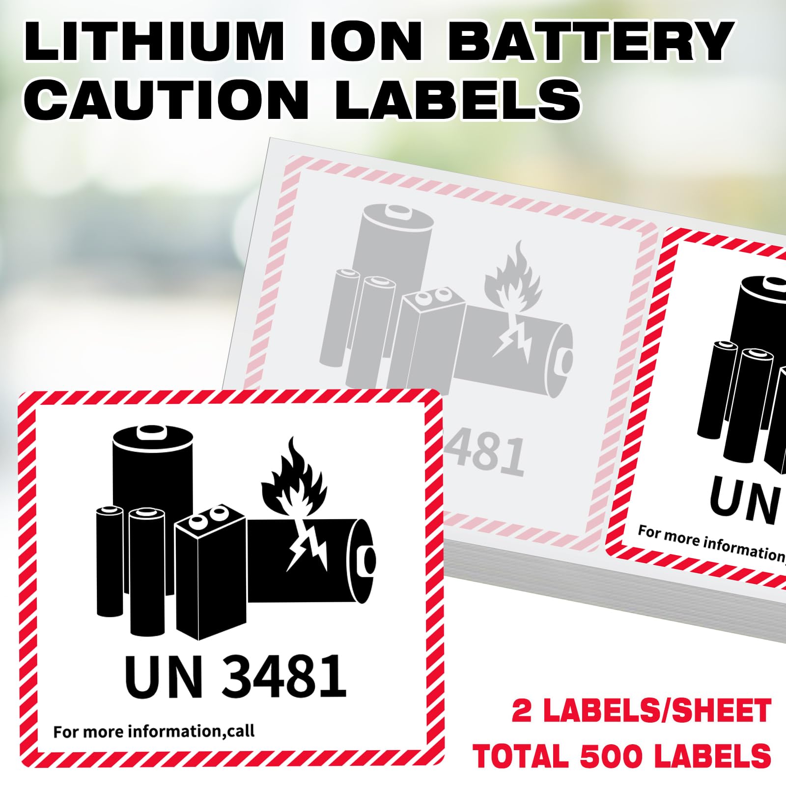 Dunzoom Un3481 Lot de 800 étiquettes d'avertissement pour batterie lithium-ion 11,9 x 10,9 cm Autocollants fragiles pour l'expédition de batteries au lithium adhésif puissant