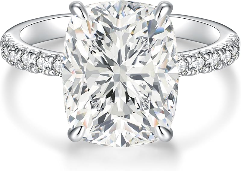 AVECON 3/5CT Elongated Cushion Cut Engagement Ring for Women, Half Eternity | Travel 5A Cubic Zirconia Fake Diamond Promise Wedding Band, Hypoallergenic 14k Gold/White Gold Plated Gift for Anniversary