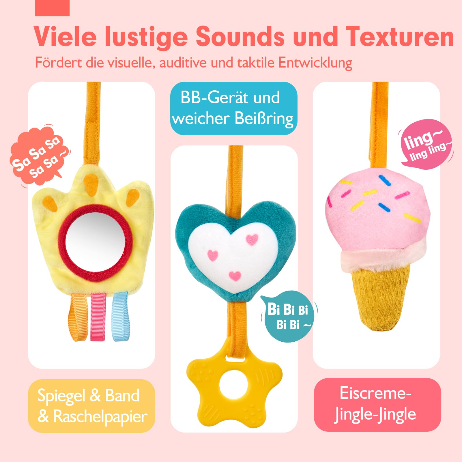 hahaland Kinderwagen Spielzeug, Kinderwagenkette mit Einhorn Mustern, Activity Spirale Spielzeug für Bett, Babyschale Spielzeug,Autositz,Plüsch Baby Spielzeug für ab 0 Monate Junge Mädchen