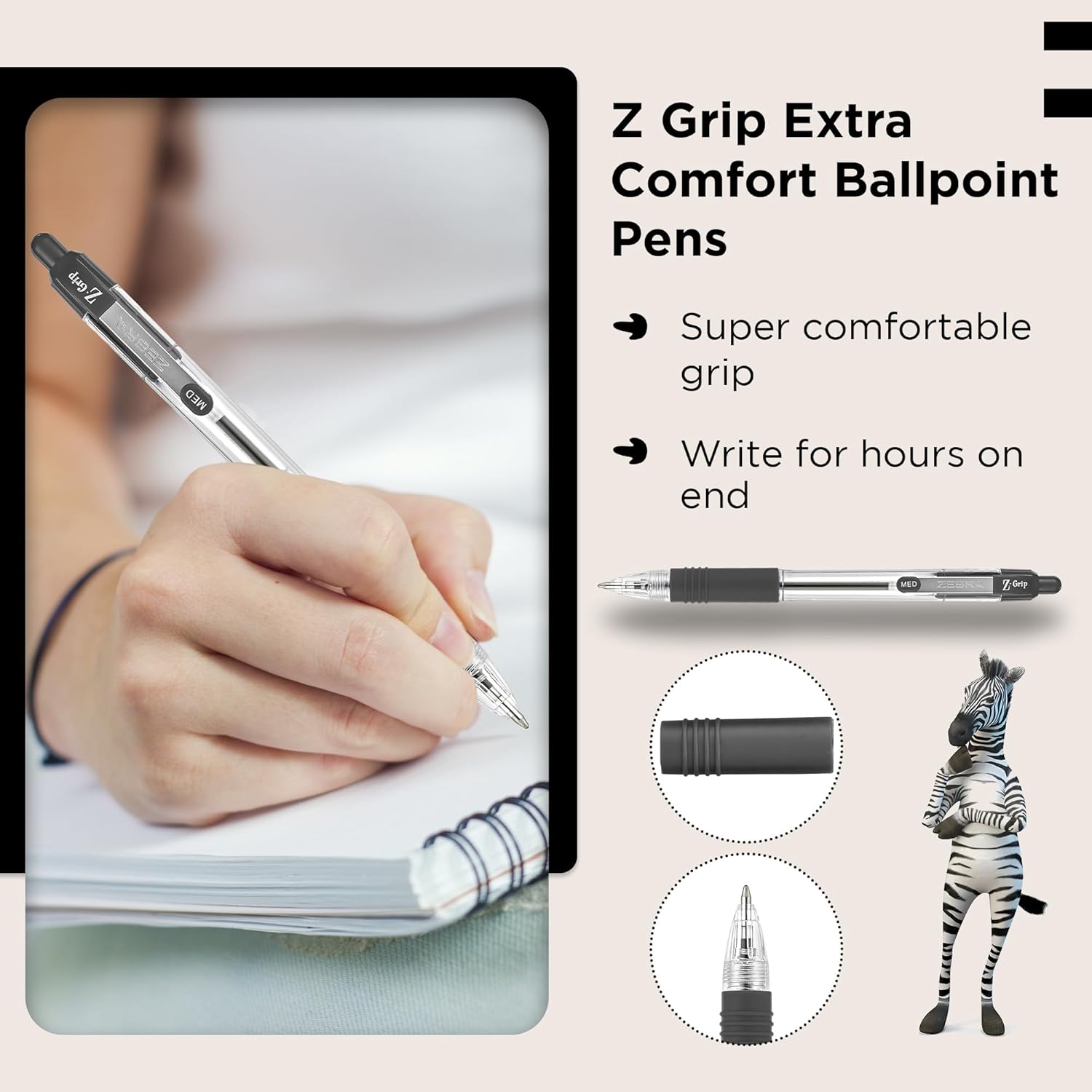 Zebra Pen Z Grip Black Ballpoint Pens with Pocket Clip 8pk, Retractable Black Ink Ballpoint Pens, Reliable Black Biro Pens Multipack for Everyday Use Design, New Pack Size 8pk — image 4