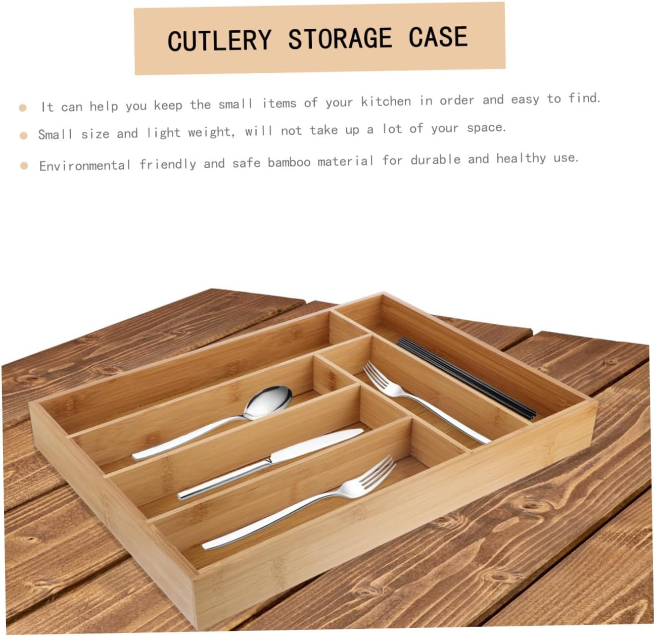 Cutlery Tray with 6 Compartments, Tableware Storage Organizer Box for Kitchen Drawer, Flatware Organizer for Silverware and Utensils