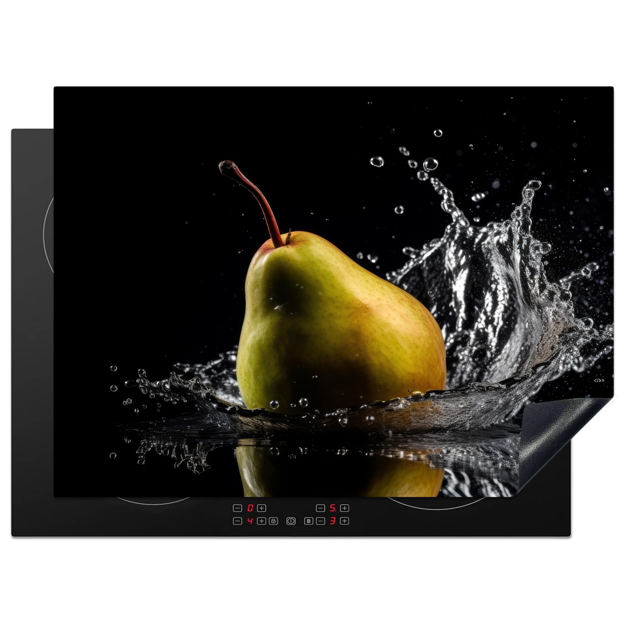 KitchenYeah© Induction Hob Protector Mat 20.5"x27.6" / 70x52 cm Cooker Top Protectors Cover Ceramic Covers Electric Hobs Vinyl Pear - Fruit - Water - Black
