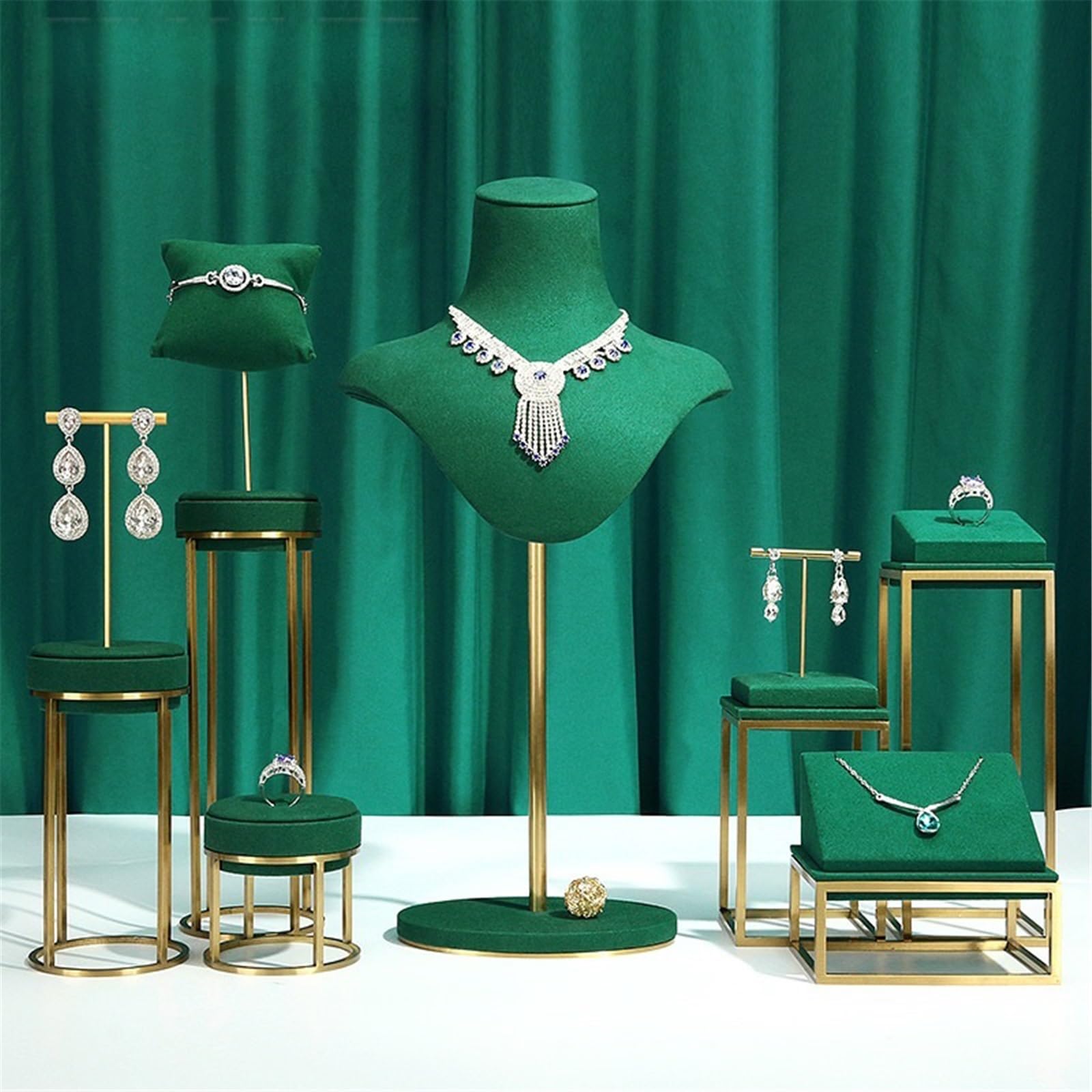 Schmuckhalter Green Suede Jewelry Display Stands Ring Pendant Organizer