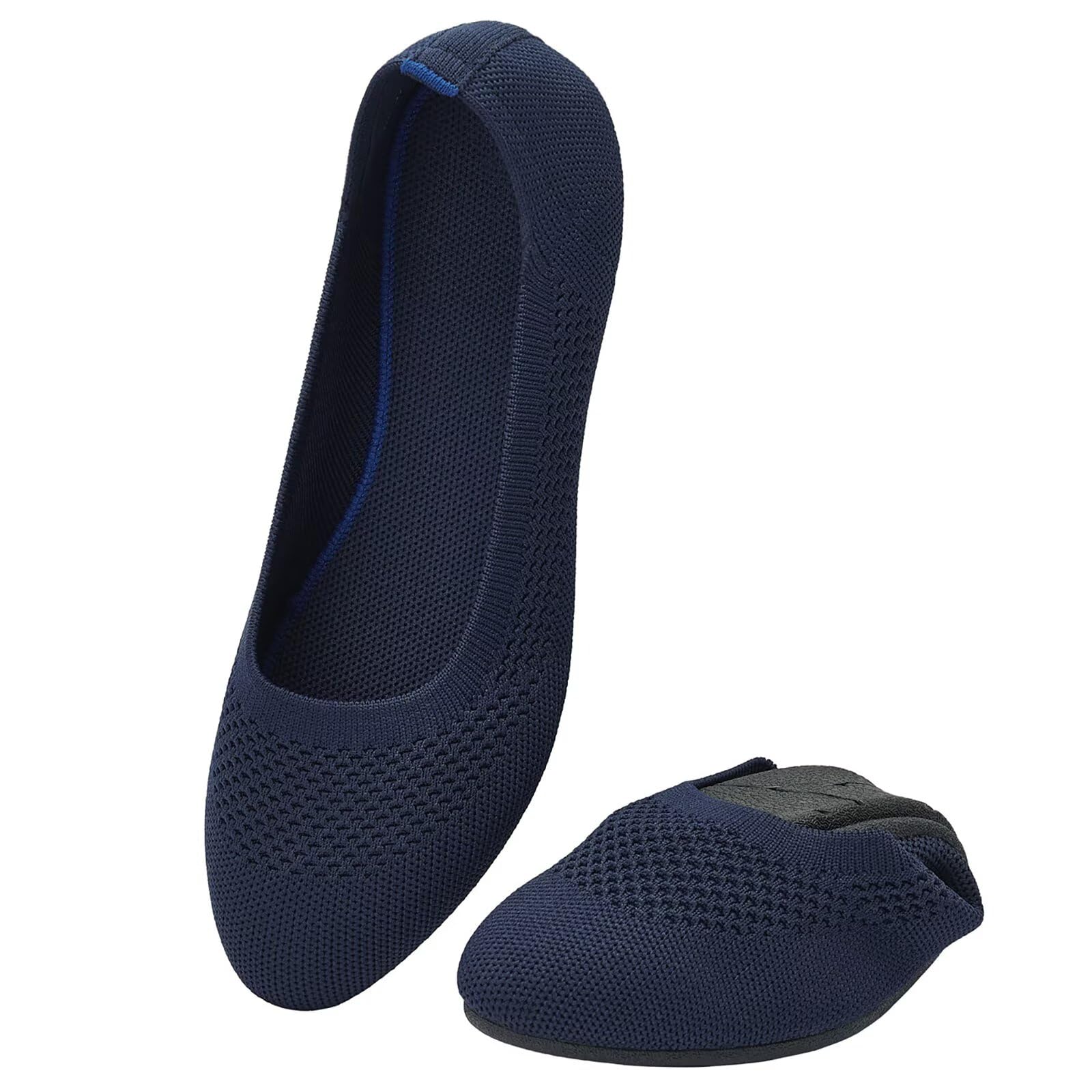 Puxowe Damen Strick-Ballerinas mit Rundkappe Flache Slip-On Schuhe Superweich für Komfort Bequem für Spaziergänge Niedriger Keilabsatz Lässiger Stil