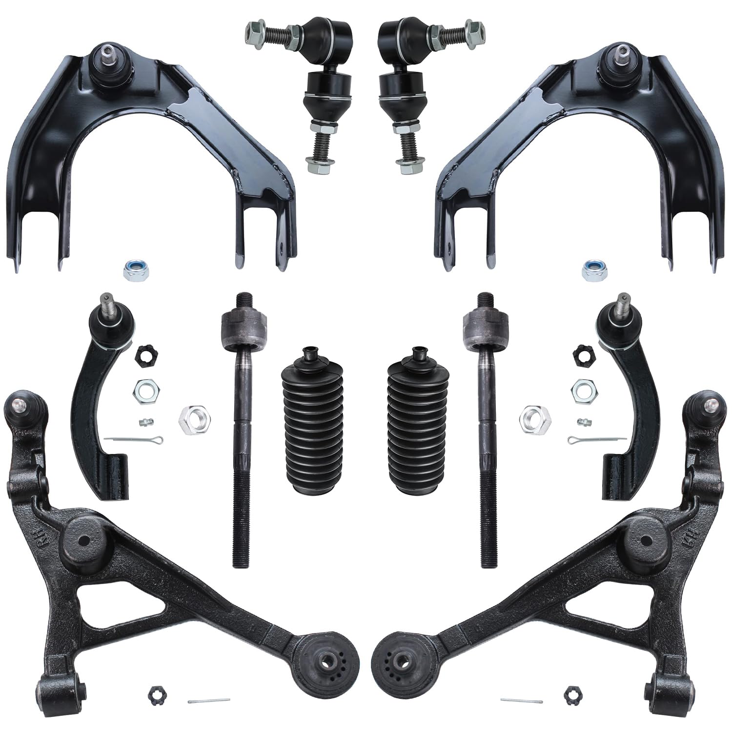 Detroit Axle - 12pc Front End Kit for 1995-2006 Dodge Stratus 1996-2006 Chrysler Sebring 1995-2000 Cirrus Plymouth Breeze, Upper Lower Control Arms w/Ball Joints Sway Bars Inner Outer Tie Rods Boots