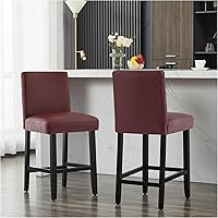 Vista 35 de Taburetes de bar de piel sintética de 26 pulgadas, modernas sillas de bar tapizadas de altura de barra, taburetes de bar con patas de madera maciza