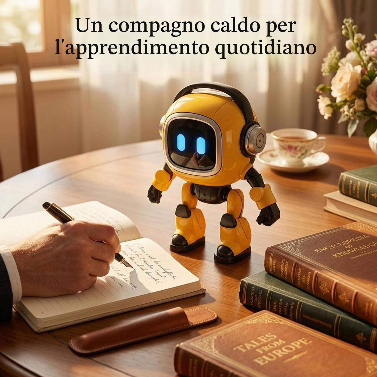 Robot Tutor Intelligente AI con 4 Principali Modelli AI e Conversazione Naturale, 37 Lingue Storia Musica Meteo Altoparlante Bluetooth, Compagno Interattivo per l'Apprendimento Domestico con Luci
