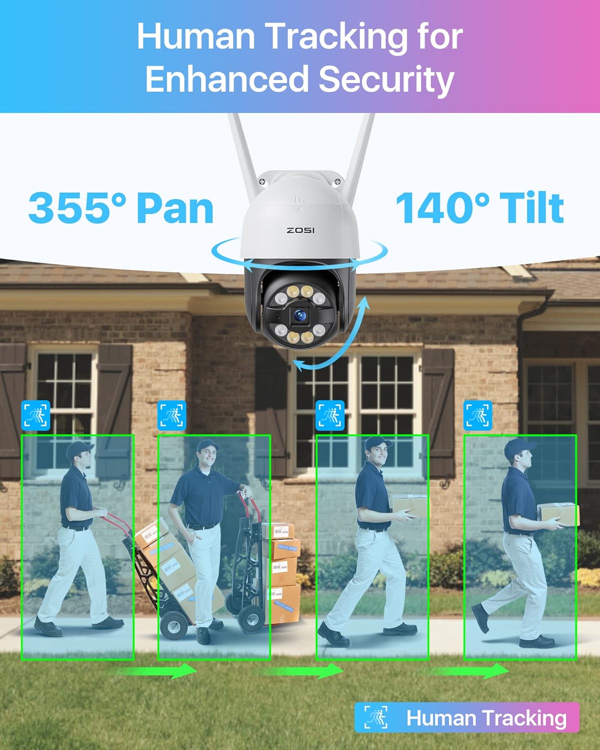 ZOSI C289 WiFi Pan Tilt Security Camera Outdoor, 1080P Plug-in Spotlight Home PT Camera, Smart Motion Detection, Color Night Vision, Record Voice Alarm, Auto Tracks Human, 2 Way Audio, 5X Digital Zoom