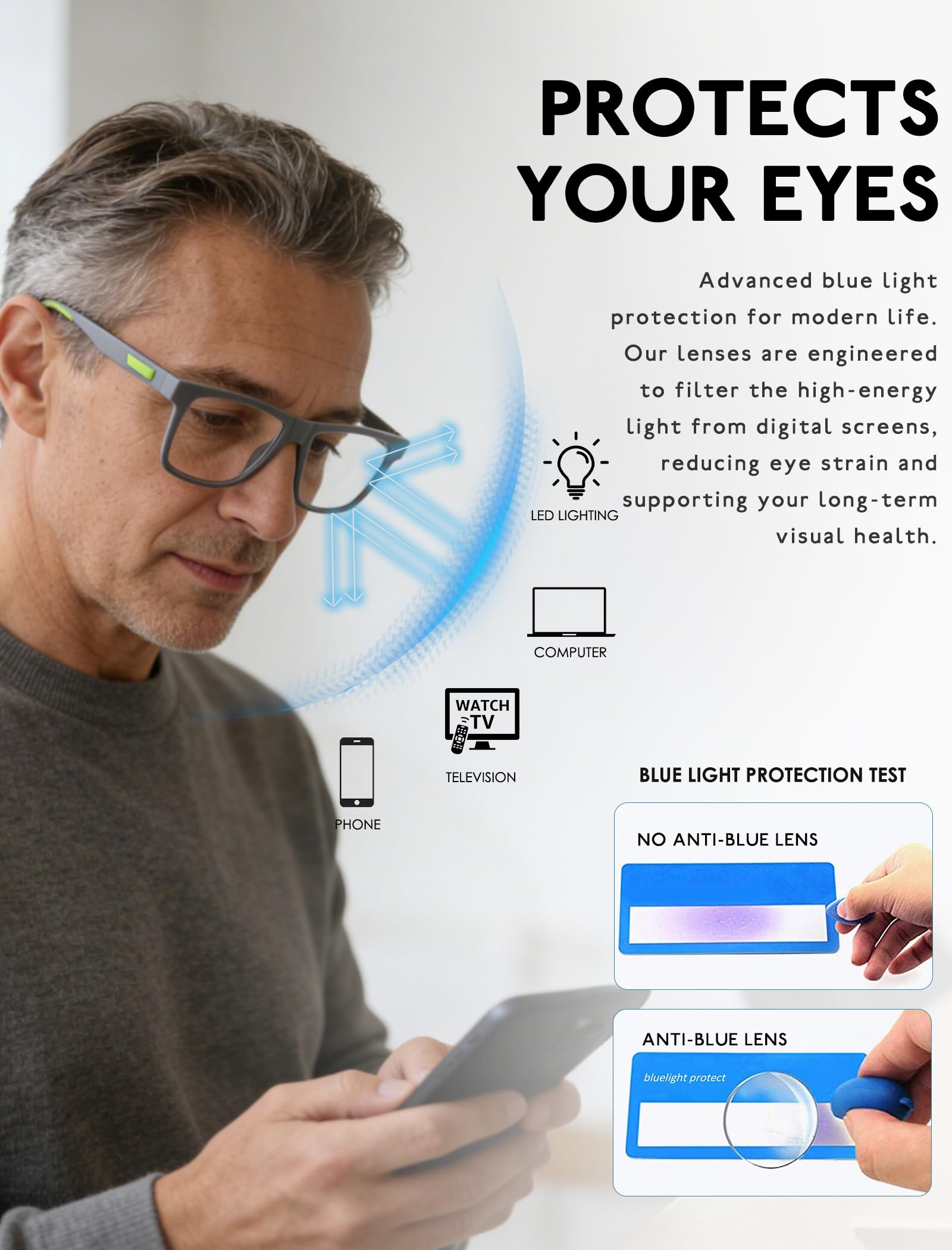 MODFANS Varillas de Goma,Un Pack de 4 Gafas de Lectura Hombres Anti Luz Azul,Lente Clara,Vision Clara,Ligeras Comodas,Colores Mezclados
