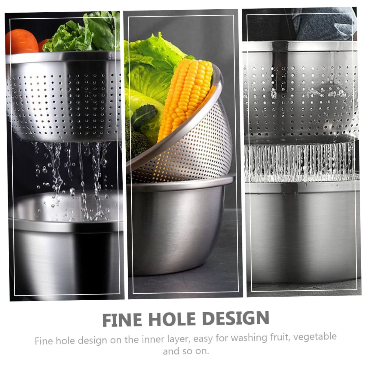 Gatuida Scolapasta Set 1 in Acciaio Inossidabile a Doppio Strato Design a Fori Fini Ciotola Multifunzione per Frutta e Verdura per Cucina Indoor e Outdoor