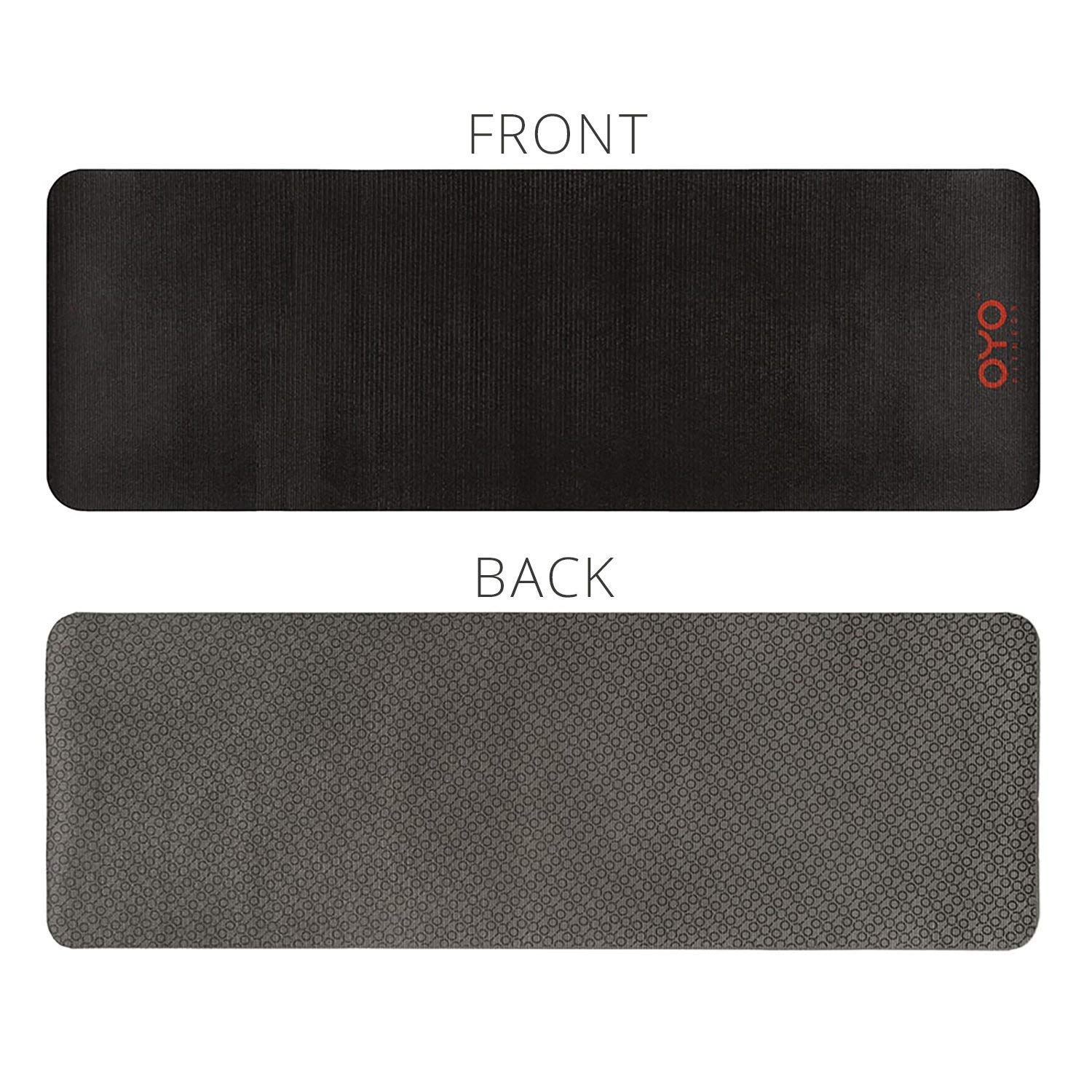 OYO Rendimiento Fitness Ejercicio Mat/Esterilla de Yoga (PVC, Reversible, Bicolor Gris/Negro, Antideslizante, 6 mm/1/4 Pulgada de Grosor)