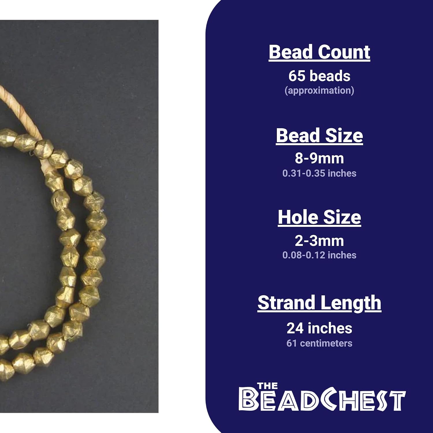 The Bead Chest Cameroon Brass Bicone Beads 8x8mm African Large Hole 24 Inch Strand Handmade