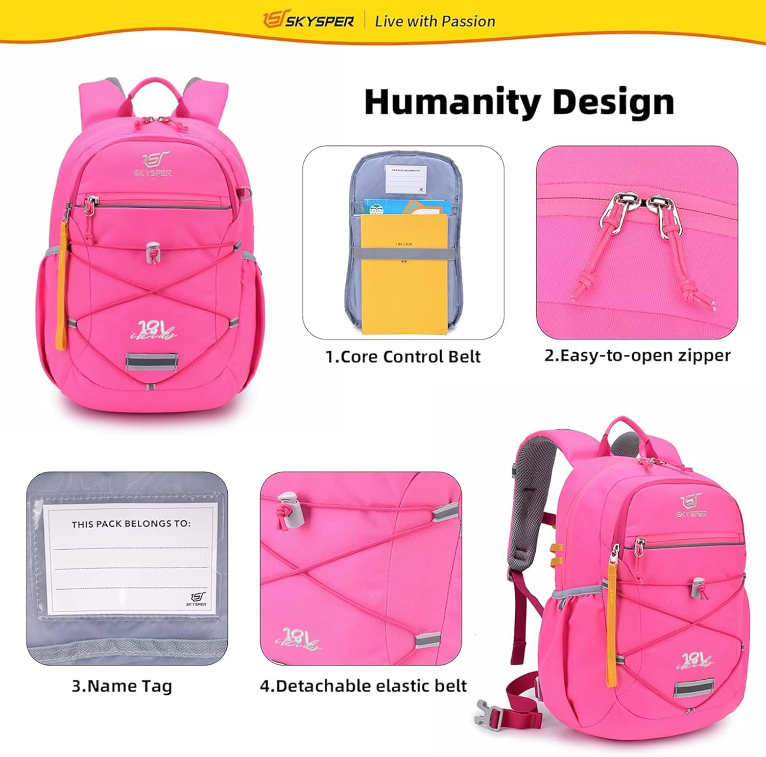 SKYSPER Kids Backpack 18L Children School Bag Child Boy Girl Pack Ages 4-8 for Traveling Day Trips Classes(Pink)