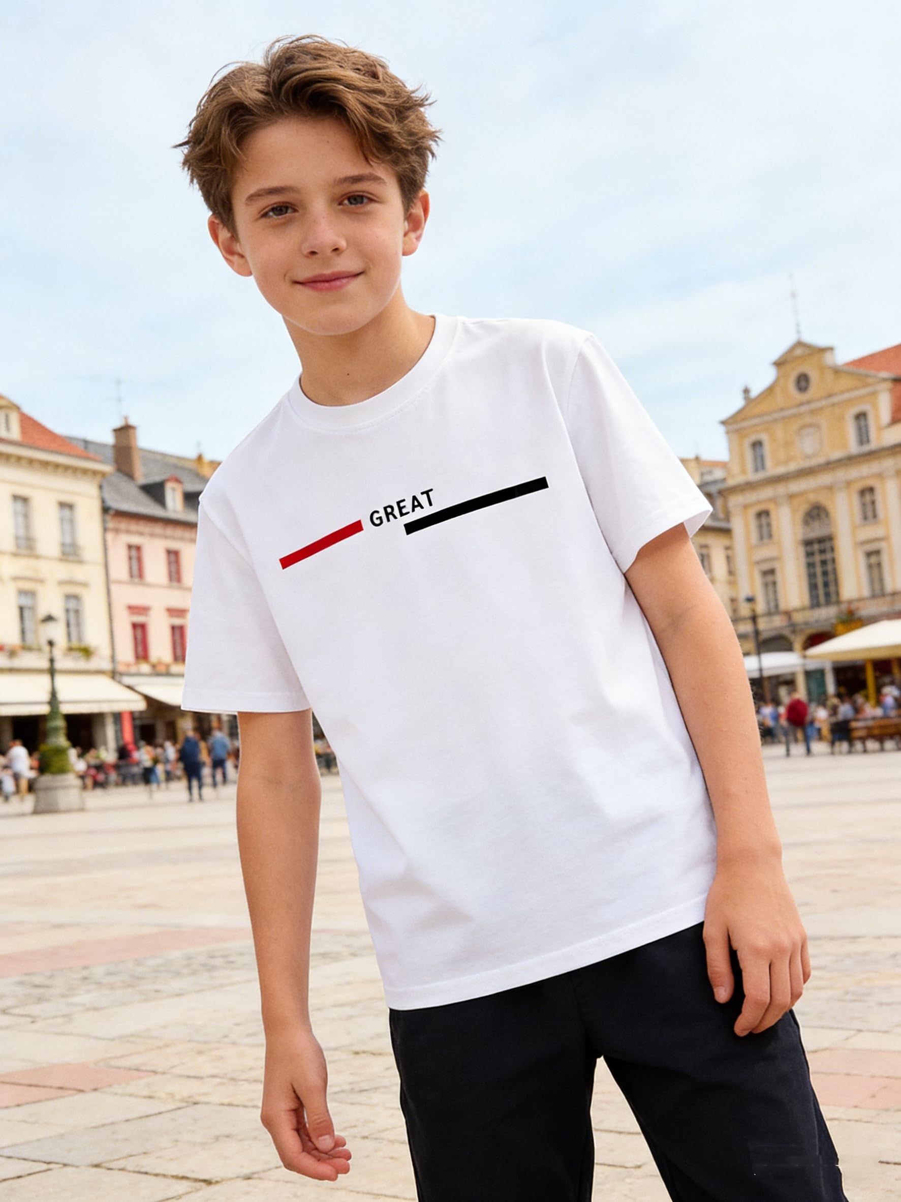 Paquete de 3 camisetas estampadas de manga corta con cuello redondo para niños de 8 a 14 años - 5