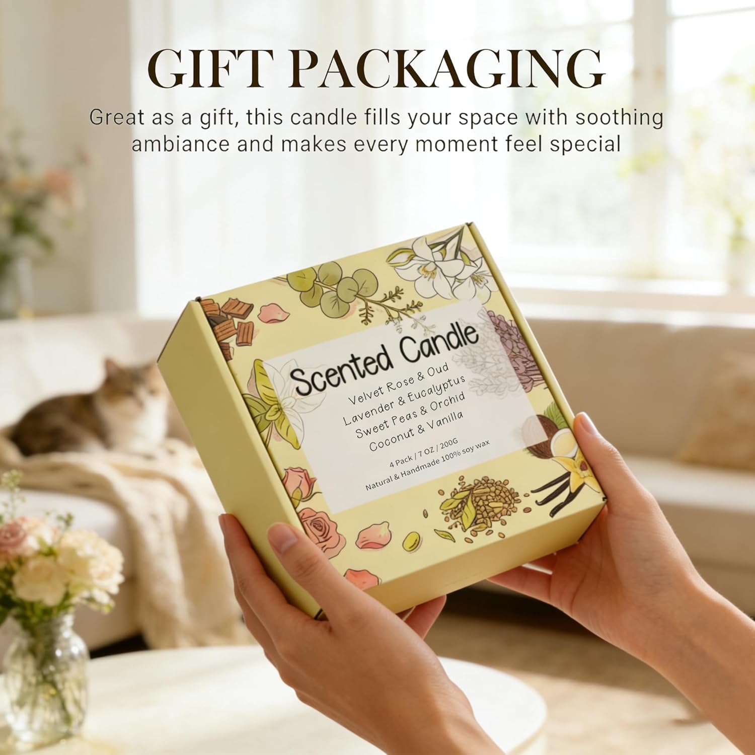 4 Pack Scented Candle Gift Set,Lavender Rose Coconut Vanilla Highly Long Lasting for Home Aromatherapy Soy Non Toxic 28 Oz 200 Hour Burn Birthday Meditation Housewarming Bath for Women Mothers Day