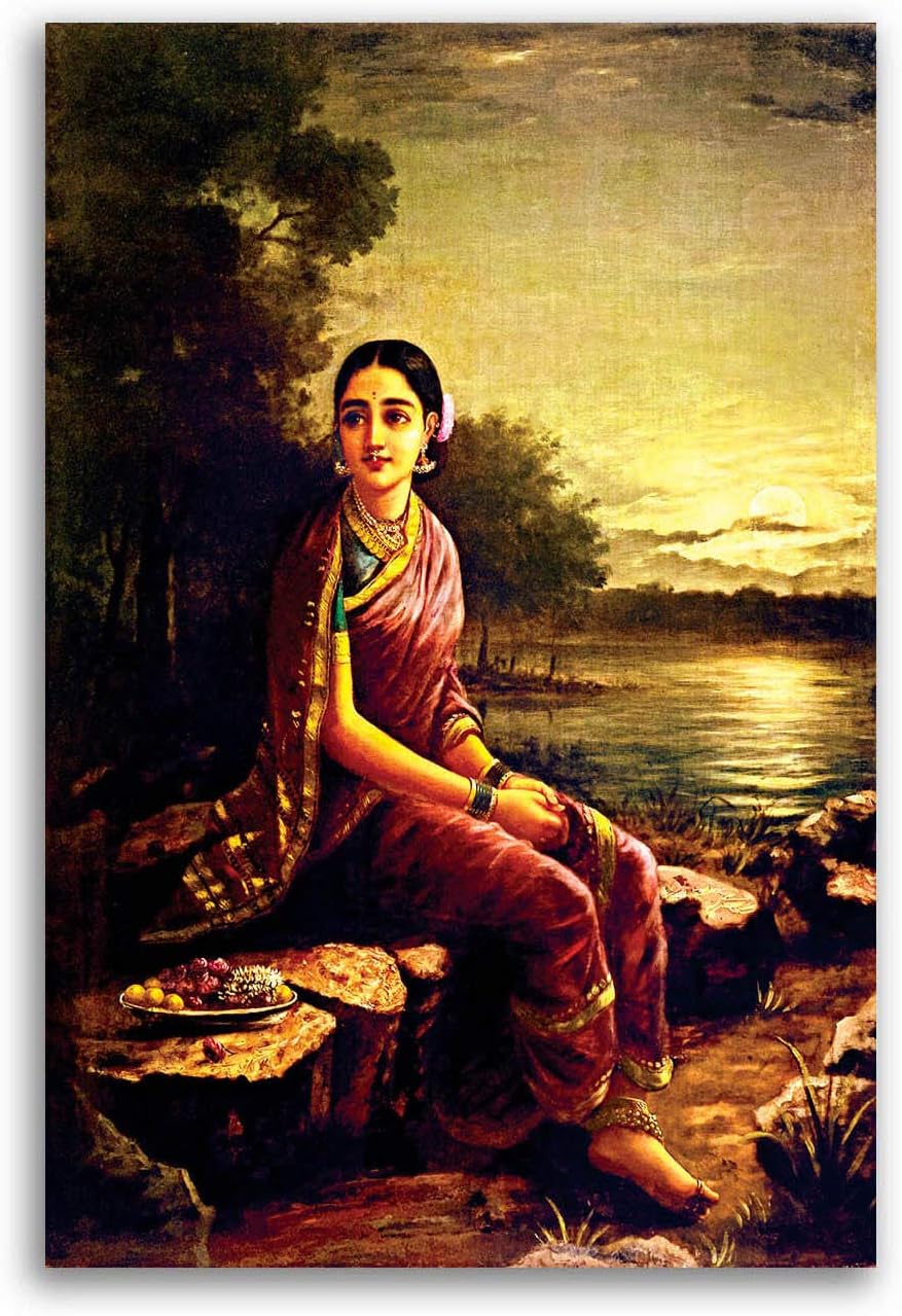 Tamatina Canvas Painting For Home, Living Room, Bedroom, Hall | Radha in The Moonlight-Academic Art For Home Decor | 24 x 16 Inches / 61 x 41 Cms