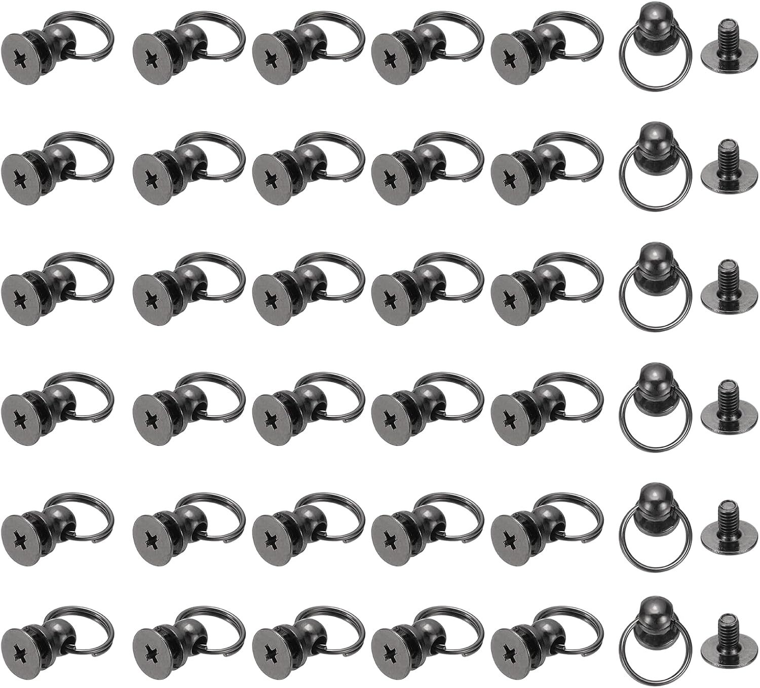 PATIKIL 60 Pcs 0.28"x0.22" Screwback Round Head Rivet with Single Ring, Leather Rivet Kit Metal Handmade DIY Purse Bag Belt Hardware Accessory for Leather Crafting Handbags, Gunmetal