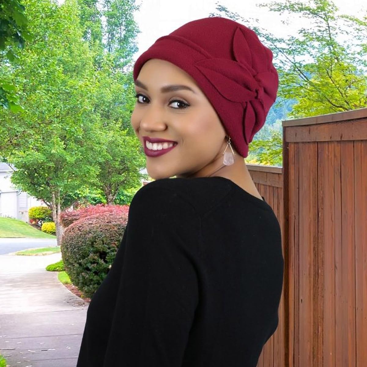 Hats Scarves & More Womens Fleece Beanie Hat Chemo Headwear Ladies Lightweight Winter Head Covering Butterfly - Image 4