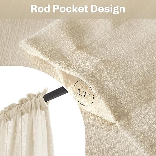 Miniatura 2 de Melodieux Cortinas semitransparentes beige de 36 pulgadas de largo para cocina, cafetería, dormitorio, ventanas pequeñas, cortinas de gasa con