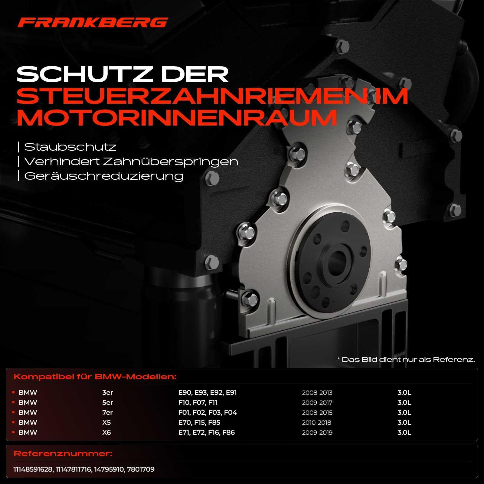Frankberg Coperchio della cinghia di distribuzione diesel 7801709 | Compatibile con: Serie 5 Gran Turismo F07, X5 E70, Serie 3 Coupé E92, Serie 3 Touring E91, Serie 5 F10