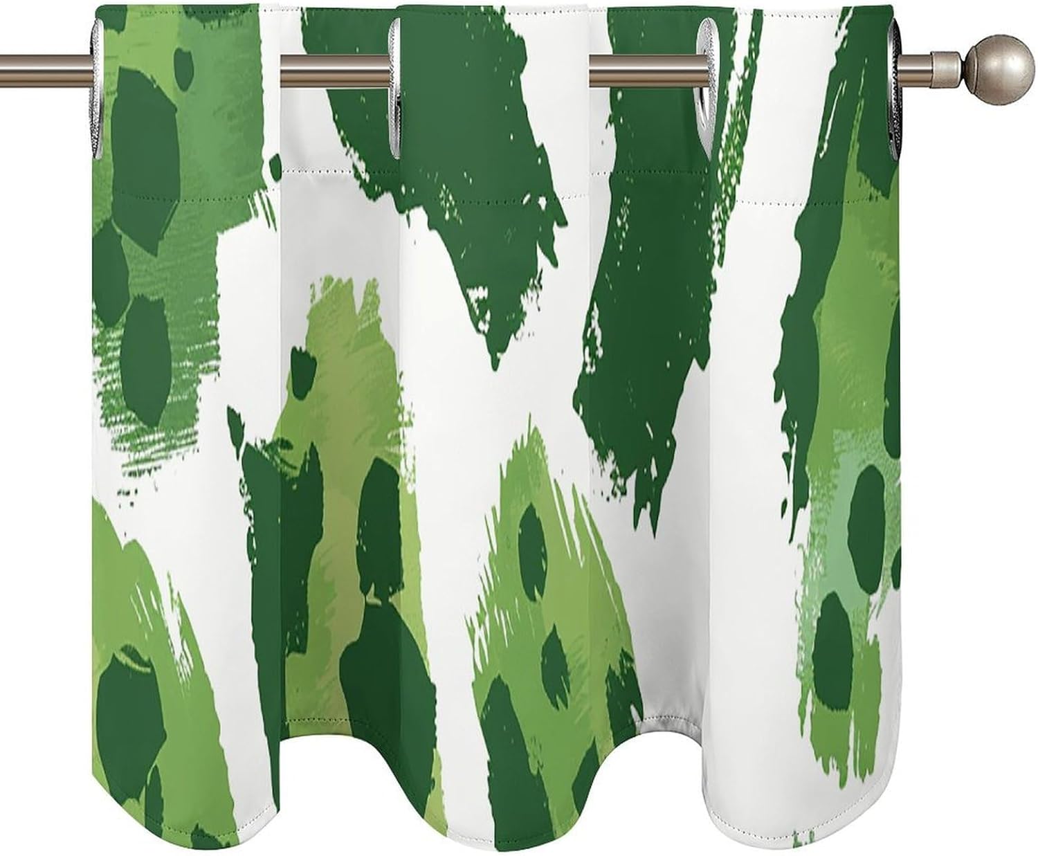 Green Leopard Spots Valance for Windows, 2 Pack Kitchen Curtains Modern Home Decor, Soft Blackout Window Curtains for Living Room & Bedroom, 18 X 52 Inch