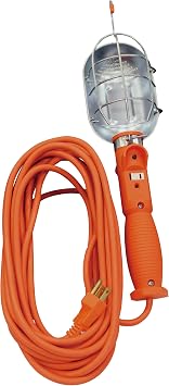 Woods 0691 16/3-Gauge SJTW Trouble Light with Metal Guard & Outlet; 75-Watt; 25-Foot; Orange