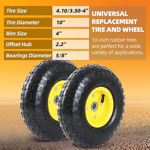 Miniatura 20 de AR-PRO Paquete de 2 neumáticos y ruedas planas 4.10/3.50-4, neumáticos de goma sólida de 10 pulgadas para carretilla, carretilla, camión de mano