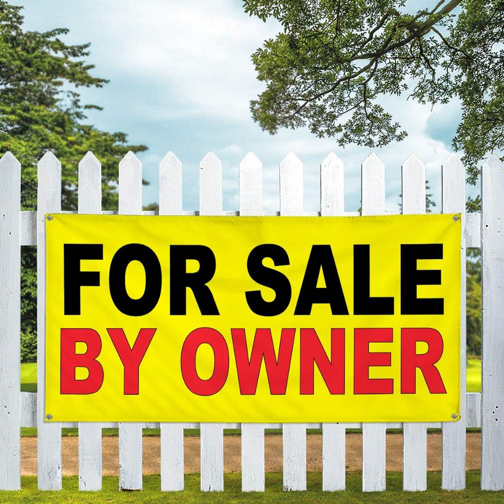 Vinyl Banner Multiple Sizes for Sale by Owner Yellow Background Black Red Business Outdoor Weatherproof Industrial Yard Signs 4 Grommets 16x40Inches
